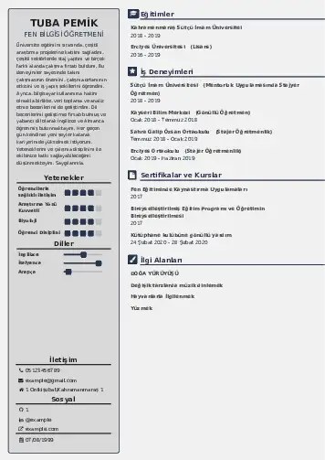 Fen Bilgisi Öğretmeni CV Örnekleri cv indir